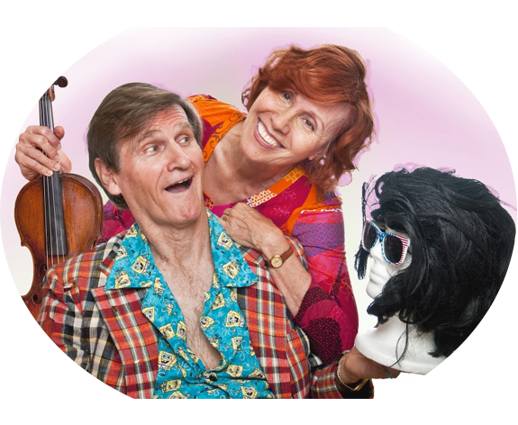 Marcie with violin and Eddie Ed with Elvis wig